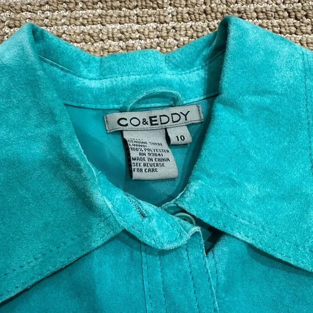 Vintage Turquoise Suede Shirt Jacket - Picture 3 of 6